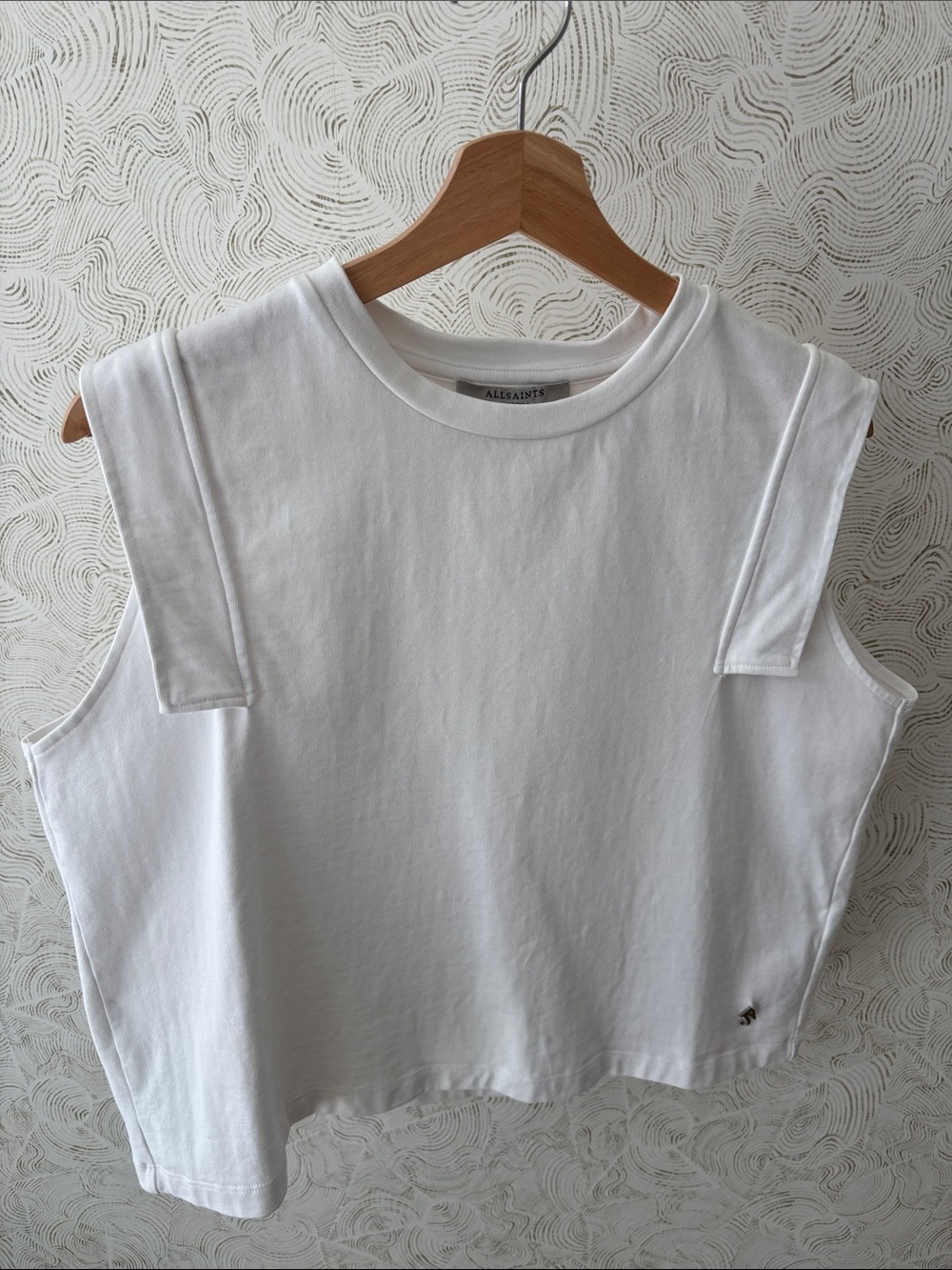 AllSaints Farra Tank - White Cropped Sleeveless Top with Shoulder Detail Size M - Picture 5 of 5